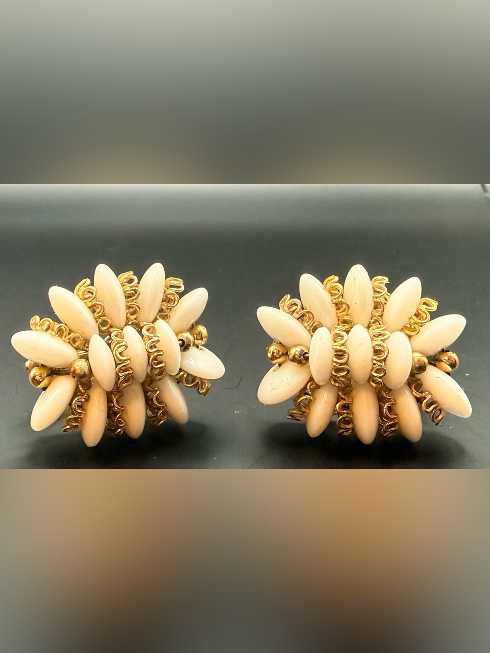 1950-60s Cluster Clip On Earrings Gold Tone Statement